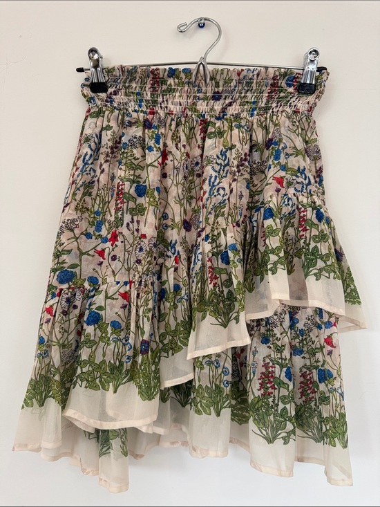Maje Dresses & Skirts - Maje Cream Asymmetrical Floral Tiered Skirt with Green & Blue Print